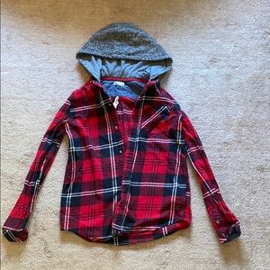 Flannel with sweatshirt hood